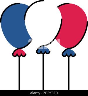 france balloons line and fill style icon design, Bastille day and french theme Vector illustration Stock Vector
