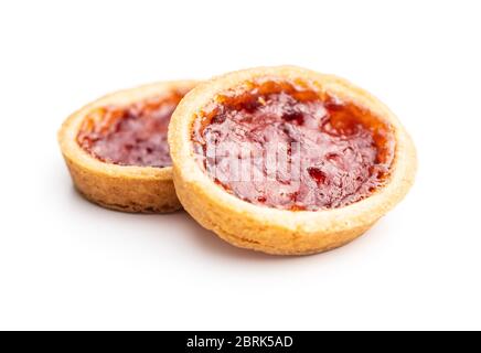 Sweet biscuits with strawberries jam isolated on white background. Stock Photo