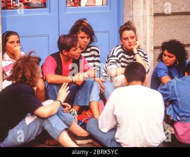 Group of Italian students in Piazza delle Erbe, Verona, Verona Province, Veneto Region, Italy Stock Photo