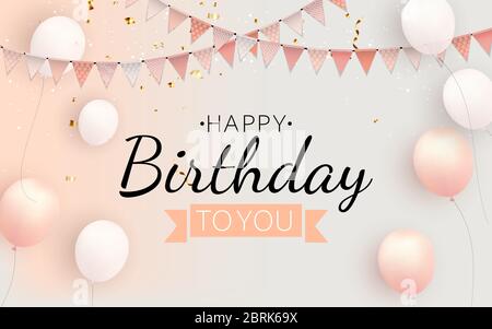Color Glossy Happy Birthday Balloons Banner Background Vector Illustration Stock Vector
