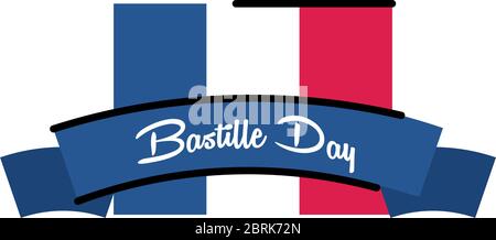 france flag with ribbon line and fill style icon design, Bastille day and french theme Vector illustration Stock Vector