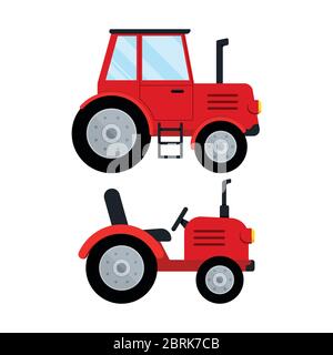 Red farm tractor icon set isolatet on white background. Stock Vector