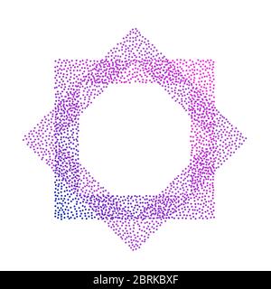Colored logo with two squares in the form of dots and blue-red gradient. Neon graphic, light effect Stock Vector