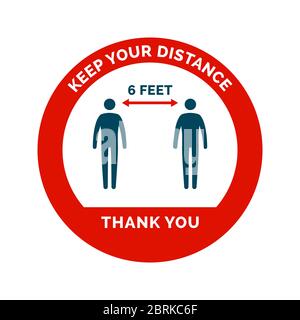 Social distancing and coronavirus covid-19 prevention: floor sticker sign with stick figures and 6 feet safety distance Stock Vector
