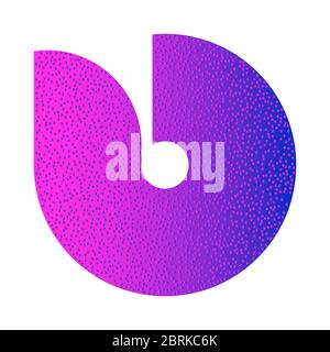 Colored abstract circular logo form of dots and blue-red gradient. Neon graphic, light effect. Stock Vector