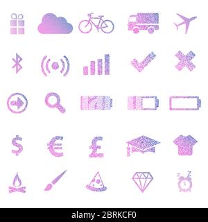 Colored icons set in the form of dots blue-red gradient. Neon graphic, light effect Stock Vector