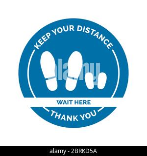 Social distancing and coronavirus covid-19 prevention: floor sticker sign with father and kid footprints Stock Vector