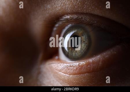 Male gray green colored left eye in low light technique Stock Photo