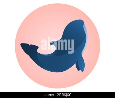 Wild blue orca on pink circle. Sign for dolphinarium. Beauty of wild ocean mammal. Stock Vector