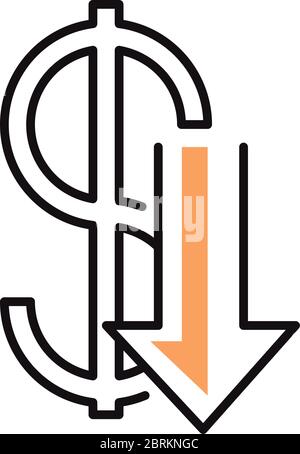 dollar with down arrow line style icon design of Shopping commerce and market theme Vector illustration Stock Vector