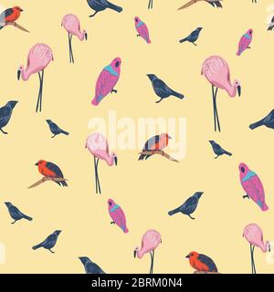 variety of birds seamless vector pattern Stock Vector