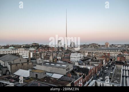 Beautiful panoramic aerial view on the city of Dublin with a spire in the middle. Stock Photo