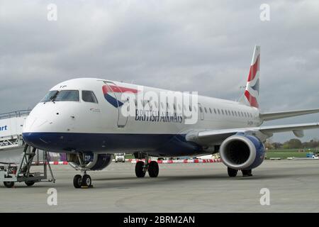 British Airways City Flyer aircraft grounded at London Southend Airport because of the Covid-19 cut backs Stock Photo