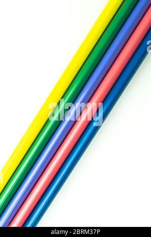 Bright beautiful crayons. Colored pencils isolated on white background. Stock Photo