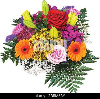 Bouquet of Roses, Tulips and Daisies Vector Illustration Stock Vector