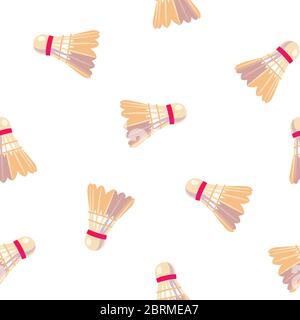 Modern flat shuttlecocks seamless pattern. Fashion sport geometric design. Fabric wallpaper print texture. Vintage art card with yellow badminton shuttle on white background. Stock Vector