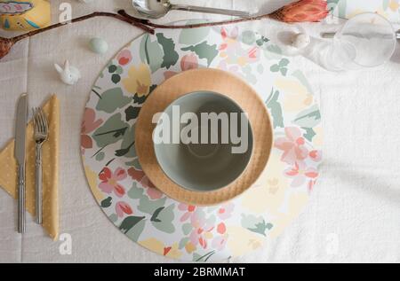 table setting at home ready for an easter party Stock Photo