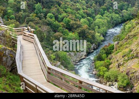 Arouca, Portugal - April 28, 2019: Landscape of the Paiva walkways with the Paiva river in the background, on a spring afternoon. Stock Photo