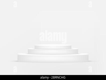 Empty podium studio white background for product display with copy space. Showroom shoot render. Banner background for advertise product. Stock Vector