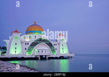 Masjid Selat Malaka, Melacca Strait Mosque, Malaka, Malaysia Stock Photo