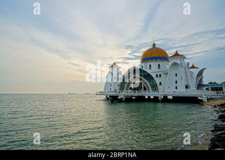 Masjid Selat Malaka, Melacca Strait Mosque, Malaka, Malaysia Stock Photo