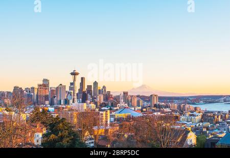 scenic view Seattle cityscape in the sunset time,Washington,USA.  -shoot in 12/31/2015 -editorial use only. Stock Photo