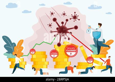 Financial crisis concept. The impact of coronavirus on the stock exchange and the global economy. Covid-19 virus hits market. Shares fall down. Market Stock Vector