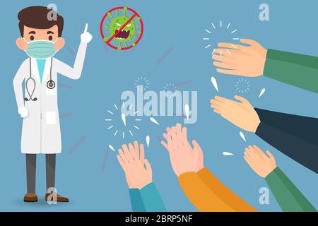People hands applaud. Human hands clapping ovation. Human hands clapping ovation for doctor and medical people for fighting coronavirus or covid-19. b Stock Vector