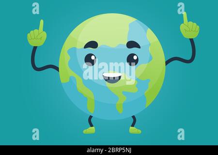Novel coronavirus (Covid-19) outbreak impacts on earth. Happy face of earth after coronavirus outbreak. Cute world happy and good health. Green global Stock Vector