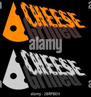 colored and black minimal logo of cheese grilling with lettering Stock Vector