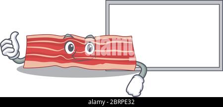 Bacon cartoon design with Thumbs up finger bring a white board Stock Vector