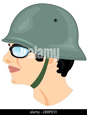 Head men in german helmet type from the side Stock Vector