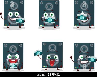 Photographer profession emoticon with loudspeaker cartoon character Stock Vector