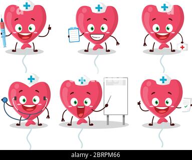 Doctor profession emoticon with red love baloon cartoon character Stock Vector