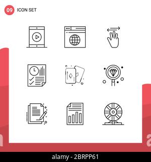 9 Universal Outlines Set for Web and Mobile Applications report, document, web, data, left Editable Vector Design Elements Stock Vector