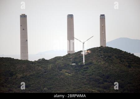 The wind turbine on Lamma island in Hong Kong. Stock Photo