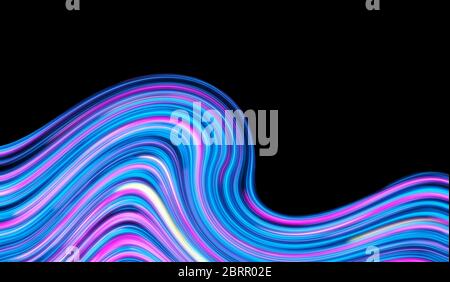 Candy colored glowing ribbons, smooth curves abstract texture background. Stock Photo