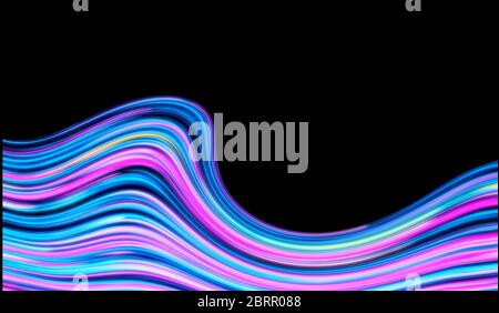Candy colored glowing ribbons, smooth curves abstract texture background. Stock Photo