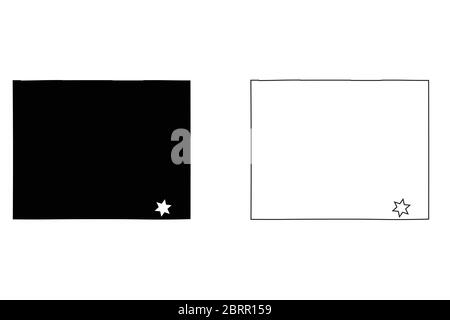 Wyoming WY state Map USA with Capital City Star at Cheyenne. Black silhouette map and outline map on a white background. EPS Vector Stock Vector