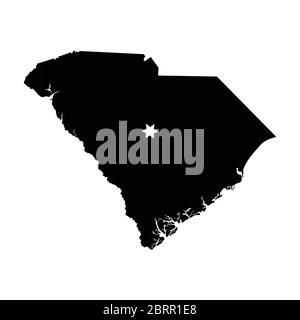 South Carolina SC state Map USA with Capital City Star at Columbia. Black silhouette and outline isolated maps on a white background. EPS Vector Stock Vector