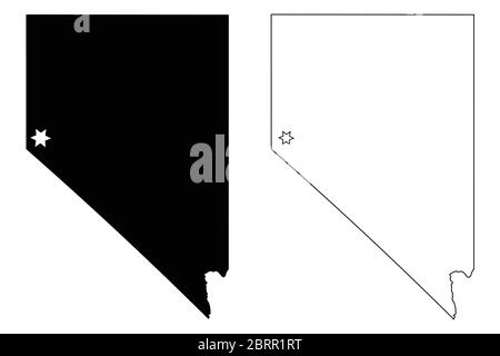 Nevada NV state Map USA with Capital City Star at Carson City. Black silhouette and outline isolated on a white background. EPS Vector Stock Vector