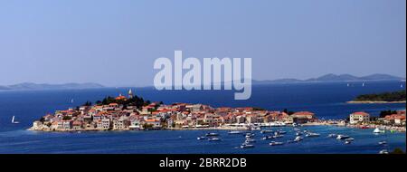 Beautiful picturesque towns and islands along the Adriatic coast between Zadar and Split in Croatia. Stock Photo