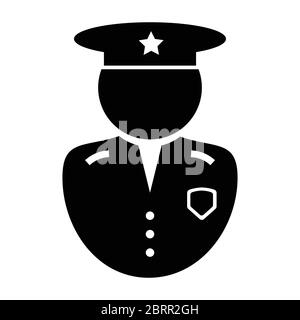 Police Officer Icon. Black and white illustration pictogram icon depicting uniformed law enforcement officer with hat and badge. EPS Vector Stock Vector
