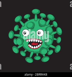 Cartoon virus green on black background. Vector image Stock Vector