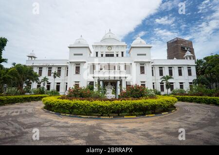 Jaffna / Sri Lanka - August 15, 2019: Front white facade of Jaffna Public Library
