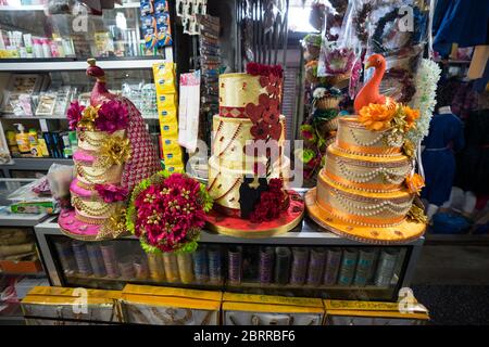 Jaffna / Sri Lanka - August 15, 2019: Traditional colorful cakes for celebrations like weddings