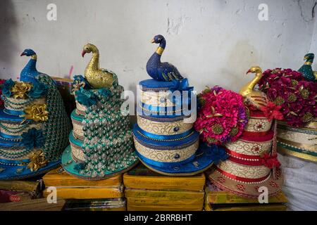 Jaffna / Sri Lanka - August 15, 2019: Traditional colorful cakes for celebrations like weddings