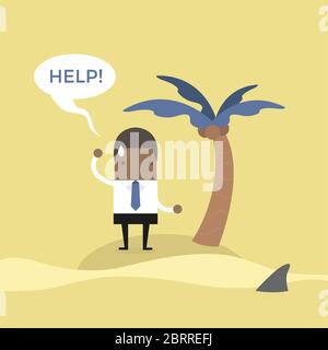 African businessman need help on the small island. Stock Vector