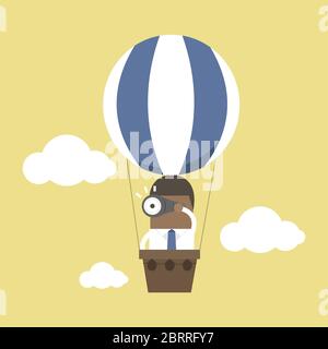 African businessman look at binoculars on balloons that are floating in the sky. Stock Vector