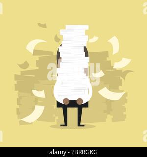 African businessman holding a lot of documents in his hands. Stock Vector